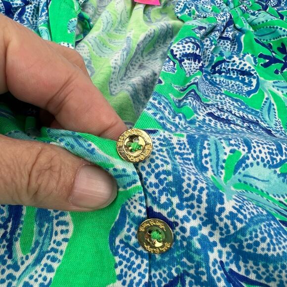 LILLY PULITZER Cabana Keepin It Reel Malone Blue Green Maxi Tiered Dress L - Picture 8 of 15